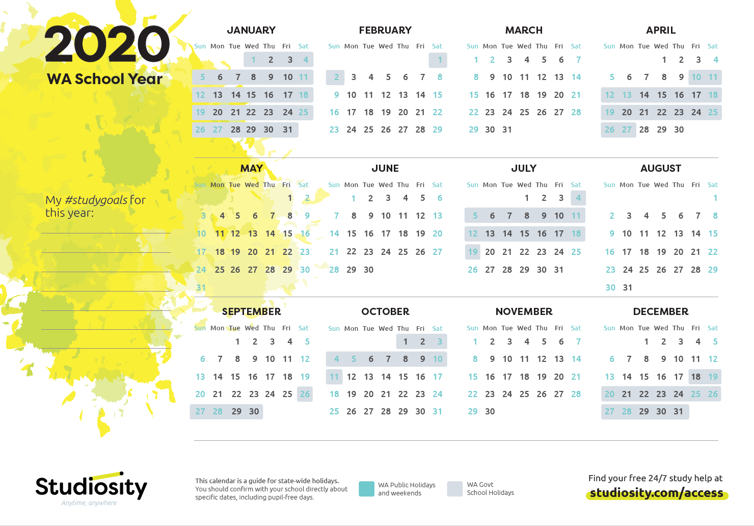 School Terms And Public Holiday Dates For WA In 2020 | Studiosity